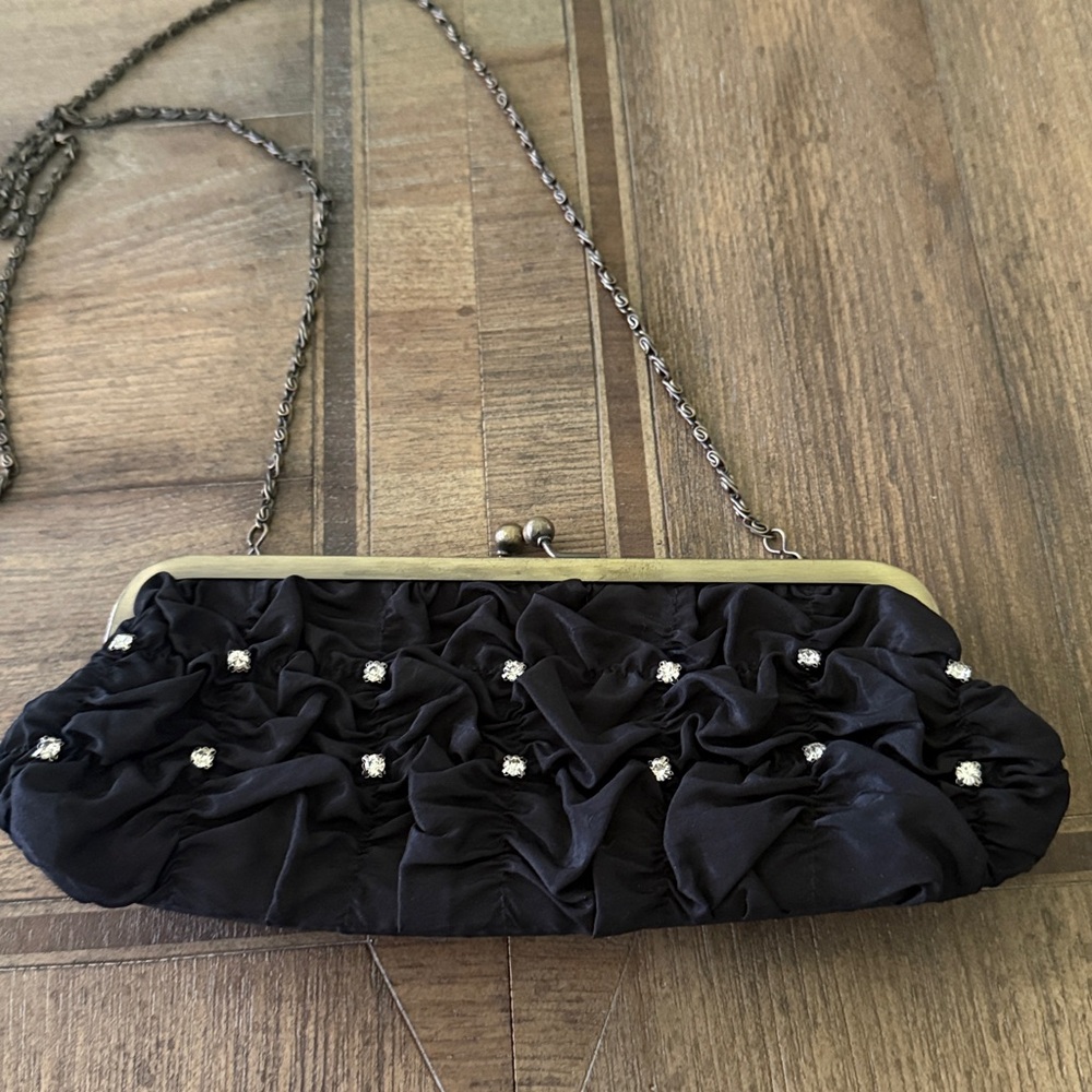 Sasha New York black satin studded evening bag